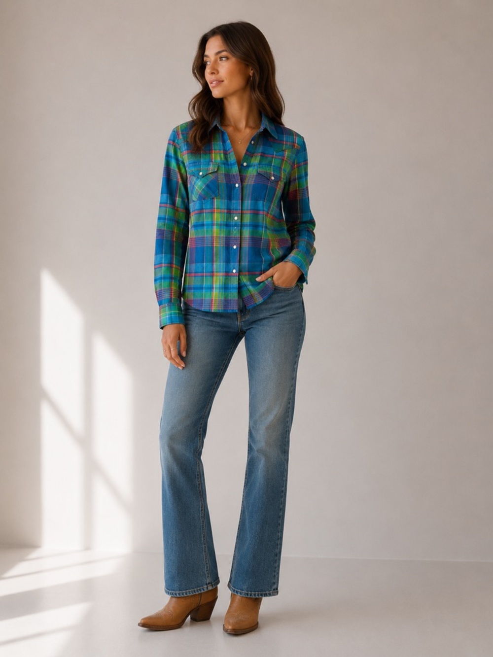 Ralph Lauren Denim & Supply Plaid Western Snap Shirt Womens Medium